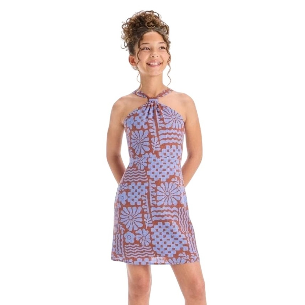 Girls‎ Printed Halter Slip Dress Brown Blue Floral Geometric XL Kids Summer